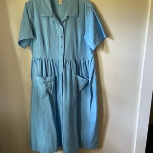 Appleseeds Sky Blue Button-Front Cotton Dress